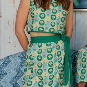 Floral Green Women's wrap Skirt and top set